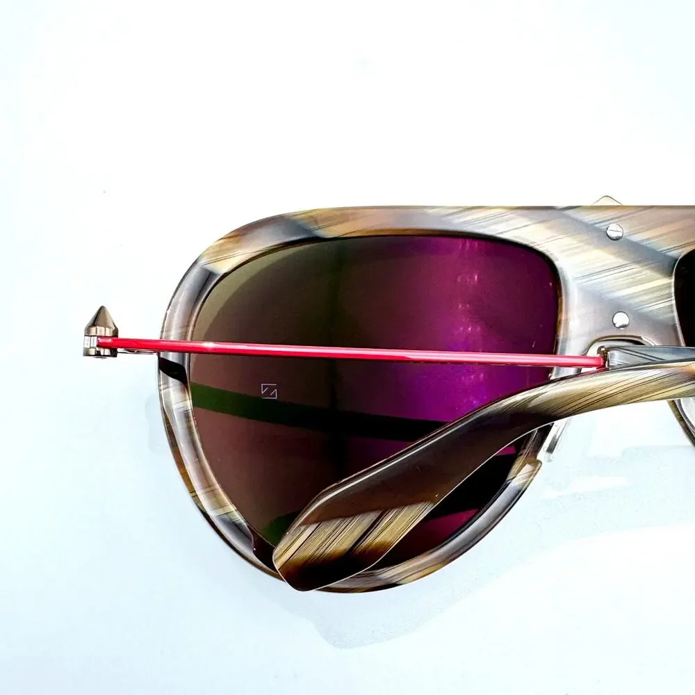 Louboutin Sunglasses Greggo LB0004 62N Brown Horn Aviator Frame Green Lens 61mm